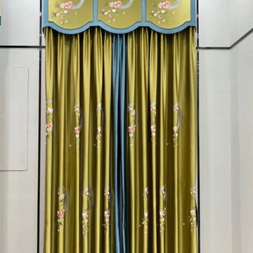 QYHL226J Silver Beach Embroidered Peach Blossom Faux Silk Custom Made Curtains