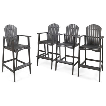 GDF Studio Malibu Outdoor Finish Acacia Wood Adirondack Barstools, Dark Gray, Set of 4