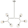 6 Light Midcentury Modern Oval Chandelier with Clear Bubble Glass
