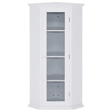 42" Tall Wood 1-door Bath Cabinet, Removable Shelf, White