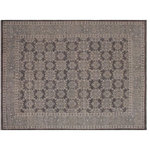 Bareens Designer Rugs - Classic Ziegler Stalling Grey Green Hand-Knotted Wool Rug - 8'0'' x 9'9'' - Enhance the ambiance of your home with this magnificent Persian-influenced Turkish hand-knotted rug made by skilled artisans capable of creating the most exceptional vegetable dyes and hand-spun wool. This exquisite handmade rug is a one-of-a-kind Peshawar Kafkaz, otherwise identified as Chobi, Chobi Peshawar, Oushak, or Ziegler rug. These handmade rugs are crafted in Pakistan utilizing superior-quality wool imported from Australia, New Zealand, and Korea in two types of weaves: the Persian weave and the Mori weave. This rug is meticulously crafted by hand using the finest natural vegetable dyes extracted from local plants. The artisans use a blend of hand-spun local and fine merino wool, resulting in a rug with a compelling texture, higher lanolin content, and longer staple. The artisans occasionally incorporate natural or artificial silk into the pile to enhance specific motifs. The finished product is an awe-inspiring execution of flawless design and an understated palette that exudes elegance.