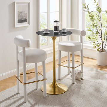 Lippa 28" Round Artificial Marble Bar Table in Gold Black