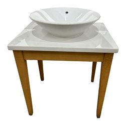 Duravit ceramic sink 21&rdquo; x 5.5&rdquo; with integrated wooden base 28.5&rdquo;W x 30&rdquo;H - Bathroom Sinks