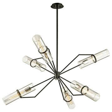 Raef Chandelier, Textured Black and Polished Nickel Finish, 50"