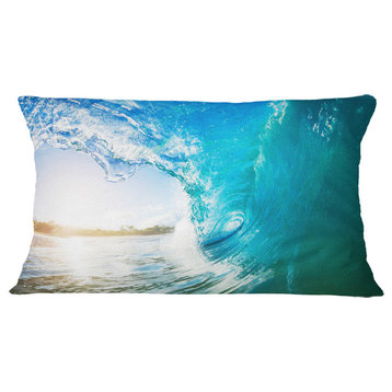 Blue Waves Arch Seascape Photography Throw Pillow, 12"x20"