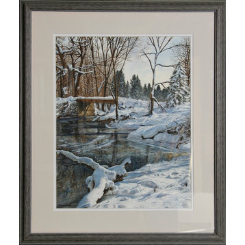 Michael Davidoff, Footbridge In The Snow, Watercolor Painting