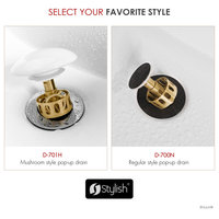 STYLISH Undermount Sink Pop-Up Drain with white ceramic cap with overflow