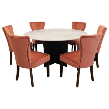 Lavaca 7-Piece Dining Set, 60" Round Dining Table and 3 Sets of Blush Chairs