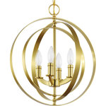 Progress Lighting - Equinox Collection Satin Brass 4-Light Sphere Pendant - Inspired by astronomy, you will love the ethereal design experience in this elegant pendant. Divine concentric rings pivot for an otherworldly demeanor. The smooth, stunning light bases and rings are coated in a gorgeous golden satin brass finish.