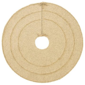 Cozy Natural Wool Stripe Holiday Tree Skirt, Beige 44"x44"