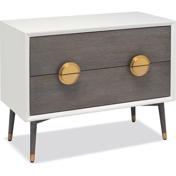 Desire Occasional Chest, Brushed Brass, White Lacquer, Gray Wash Oak