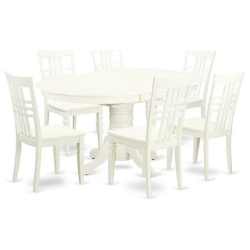 East West Furniture Avon 7-piece Wood Dining Table and Chair Set in Linen White