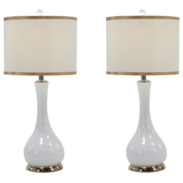Urban Designs Avalon Gold and White Glass Tear Drop Jar Table Lamp - Set of 2