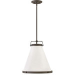 Hinkley - Hinkley 4993OZ Lark - One Light Medium Pendant - Lark One Light Medium Pendant Oil Rubbed Bronze Off-White TextureSimple, purposeful details are what make Lark an essential element to transitional or farmhouse decor. The off-white textured fabric shade is cut on the bias and banded on top and bottom in Lacquered Brass or Oil Rubbed Bronze rings with matching knobs, while a top strap ties the look together. A stem with swivel allows for easy rotation. Don't let the clean lines deceive, Lark is purely upscale in design. 15 Years Finish/Lifetime on Electrical Wiring and Components No. of Rods: 3 Canopy Included: Yes Shade Included: Yes Sloped Ceiling Adaptable: Yes Canopy Diameter: 6.00 Rod Length(s): 12.00 Oil Rubbed Bronze Finish with Off-White Textured ShadeSimple, purposeful details are what make Lark an essential element to transitional or farmhouse decor. The off-white textured fabric shade is cut on the bias and banded on top and bottom in Lacquered Brass or Oil Rubbed Bronze rings with matching knobs, while a top strap ties the look together. A stem with swivel allows for easy rotation. Don't let the clean lines deceive, Lark is purely upscale in design.  15 Years Finish/Lifetime on Electrical Wiring and Components / No. of Rods: 3 / Canopy Included: Yes / Shade Included: Yes / Sloped Ceiling Adaptable: Yes / Canopy Diameter: 6.00 / Rod Length(s): 12.00.* Number of Bulbs: 1*Wattage: 100W* Bulb Type: Medium Base* Bulb Included: No*UL Approved: Yes