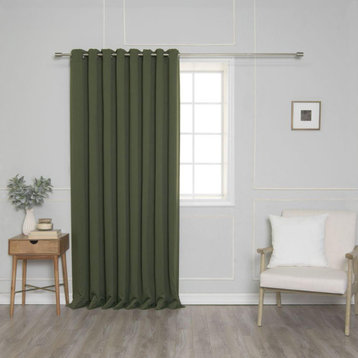 Ribbon Bordered Cotton Curtains, Blackout Lining, Moss, 100"x96"
