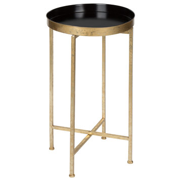 Kate and Laurel Celia Round Metal Foldable Tray Accent Table, Gold and Black