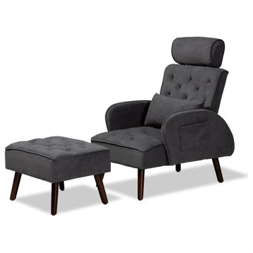 Weber Contemporary Velvet Fabric 2PC Recliner Chair & Ottoman Set, Gray/Walnut B