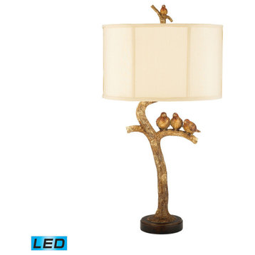 31" Three Bird Light LED Table Lamp, Gold Leaf and Black