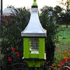 Handcrafted Wooden Bird Feeder Metal Roof Painted Apple With Black Trim