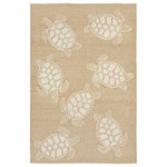 Liora Manne - Capri Turtle Indoor/Outdoor Rug, Neutral, 5'x7'6" - This hand-hooked area rug features a tan background accented with swimming turtles outlined in white. Tropical and fun, this design will effortlessly compliment any space inside or outside your home. Made in China from a polyester acrylic blend, the Capri Collection is hand tufted to create bright multi-toned detailed designs with a high-quality finish. The material is flatwoven, weather resistant and treated for added fade resistant making this the perfect rug for indoor or outdoor placement. This soft, durable piece is ideal for your patio, sunroom and those high traffic areas such as your entryway, kitchen, dining room and living room. A fresh take on nautical style, these area rugs range in style from coastal to tropical motifs that beautifully accent your home decor. Limiting exposure to rain, moisture and direct sun will prolong rug life.