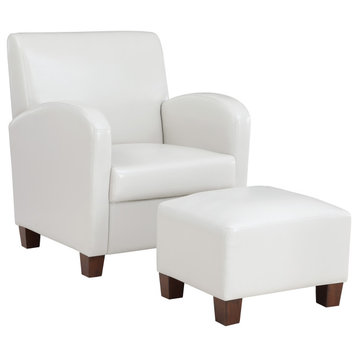 Aiden Chair and Ottoman Cream Faux Leather With Medium Espresso Legs