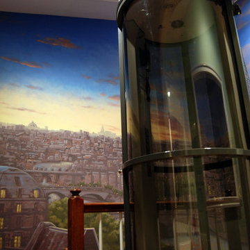 Paris Panorama 360 degree Mural hand painted throughout a 17 foot stairway