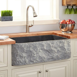 33" POLISHED GRANITE FARMHOUSE SINK - CHISELED APRON - BLUE GRAY - Products