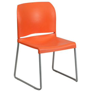 Orange Full Back Contoured Stack Chair, Gray Powder Coated Sled Base