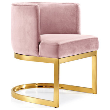 The Fay Dining Chair, Velvet, Pink, Gold Base