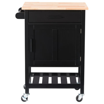 CorLiving Sage Wood Kitchen Cart with Closed Storage, Black
