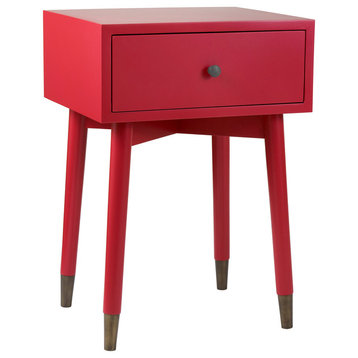 East at Main Weeks Brown Acacia Wood Square Accent Table, Red