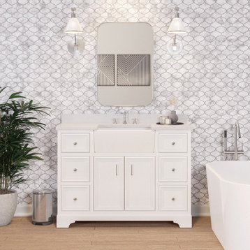 Zelda 48" Bathroom Vanity, White, Quartz
