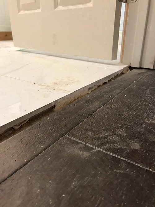 Need Ideas On How Best To Cover Uneven Transition From Wood To Tile