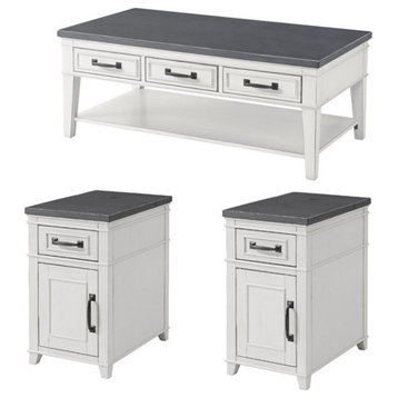 Home Square 3 Piece Set with Coffee Table and 2 Chairside Table in White & Grey