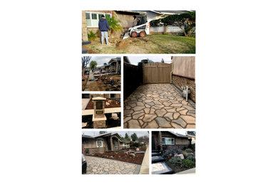 This is an example of a mid-sized rustic drought-tolerant and full sun front yard concrete paver landscaping in Los Angeles.