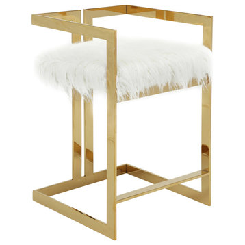 Kenzie Counter Stool Gold/White Faux Fur