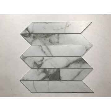 Nature 3.75 in x 11.75 in Glass Chevron Tile in Bianco Carrara