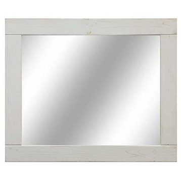 Ivory White Natural Rustic Style Vanity Mirror , 36" X 30", Distressed
