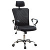 Benzara BM159048 Designer Executive Mesh Chair With Adjustable Headrest, Black
