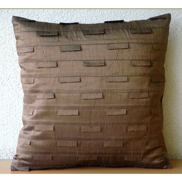 Brown Indian Pillow Covers Art Silk 20"x20" Pintucks Textured, Brown Ocean