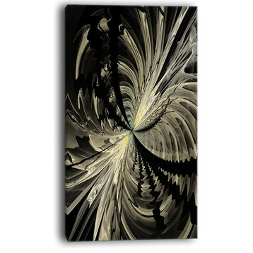 "Black and White Fractal Flower Design" Modern Floral Canvas Print, 20"x40"