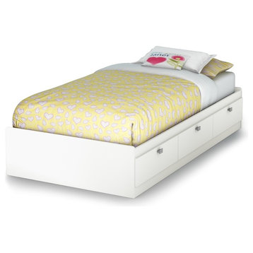 South Shore Spark Twin Mates Bed (39'') With 3 Drawers, Pure White
