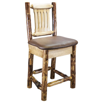 Glacier Country Counter Height Bar Stool With Back, Saddle Upholstery