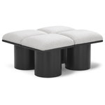 Meridian Furniture - Pavilion Black Boucle Fabric Bench, Cream, Black Finish, 36" W X 31" D X 17.5" H - Bring valuable seating and remarkable style to your space with this cream Pavilion Boucle Fabric Bench, an exquisite balance of style and usability for the entryway, bedroom, and beyond. Crafted from oak veneer with a black finish, this bench has a 4-inch-thick seat cushion that's channel-tufted for a touch of luxury. The bench's columnar bases add a dash of Art Deco design, making it a captivating focal point in any room.