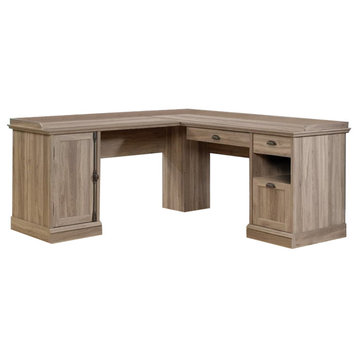 Pemberly Row Contemporary Wood L-Shaped Computer Desk in Salt Oak