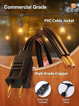 48 FT Outdoor String Lights Commercial Grade Weatherproof Strand