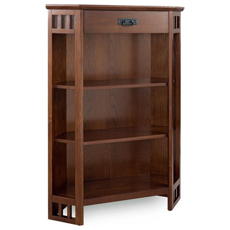 Leick Riley Holliday 3 Shelf Corner Bookcase in Mission Oak