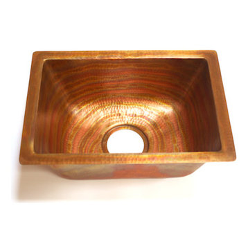Rectangular Bar Copper Sink Undermount Or Drop In, With Solid Copper Drain
