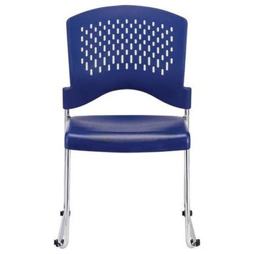 Set of Four Navy Blue and Silver Plastic Office Chair, Navy