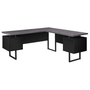 Modern Desk, Spacious L-Shaped Design With Storage Drawers, Black & Gray Finish